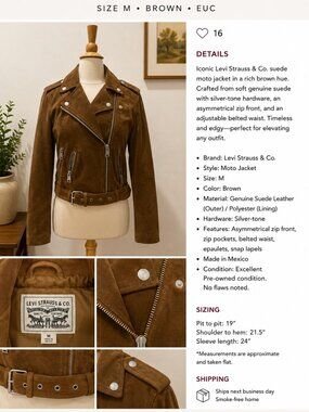 Levi Strauss & Co. Genuine Suede Moto Jacket | Size Medium | Brown | EUC